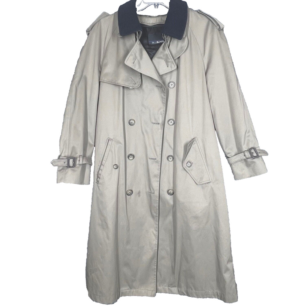 Bill Blass Vintage Trench Coat Men 40R Double Breasted Zip Out Liner Timeless